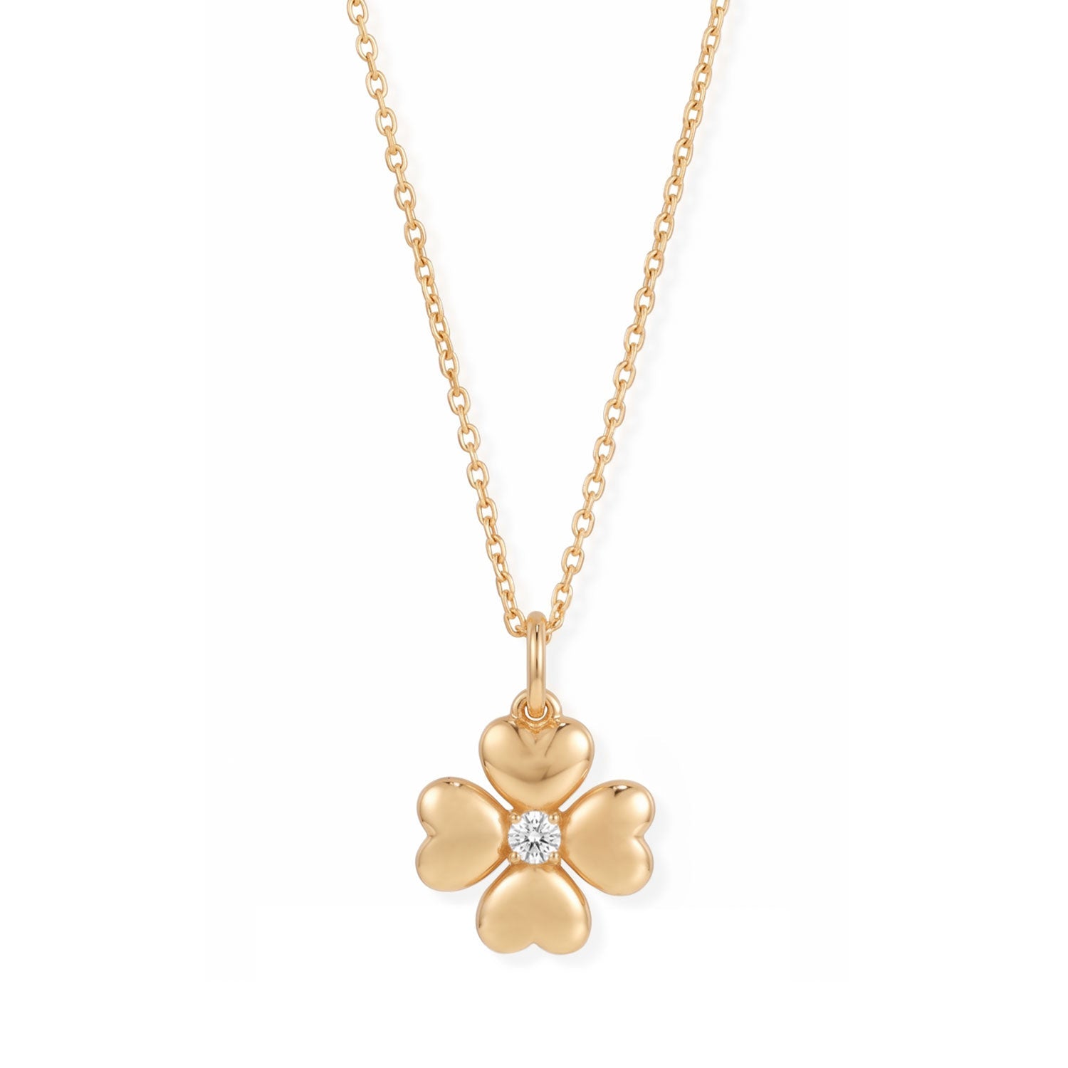 16" + 2" 14 Karat Gold Plated Lucky Clover Lab Grown Diamond Necklace