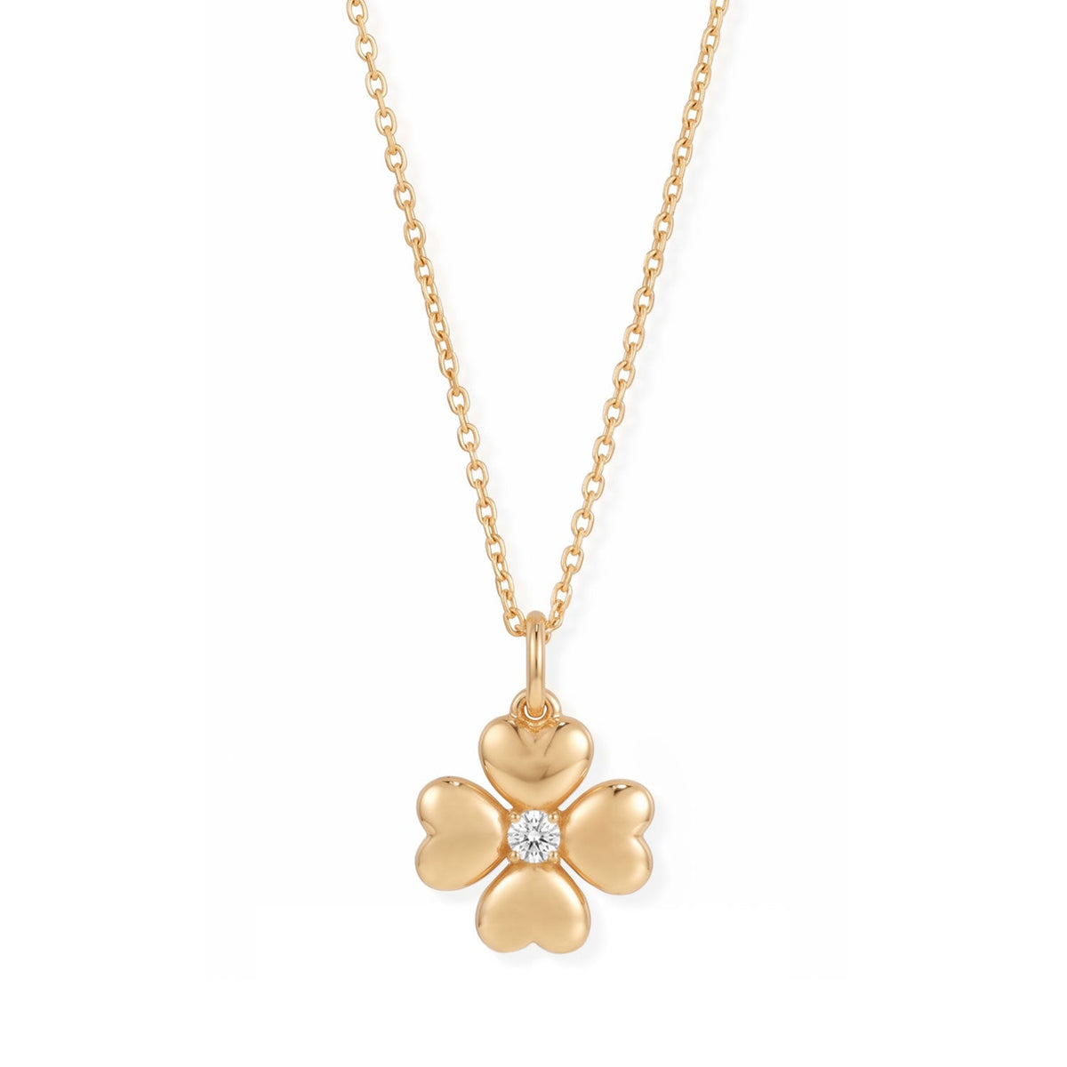 16" + 2" 14 Karat Gold Plated Lucky Clover Lab Grown Diamond Necklace