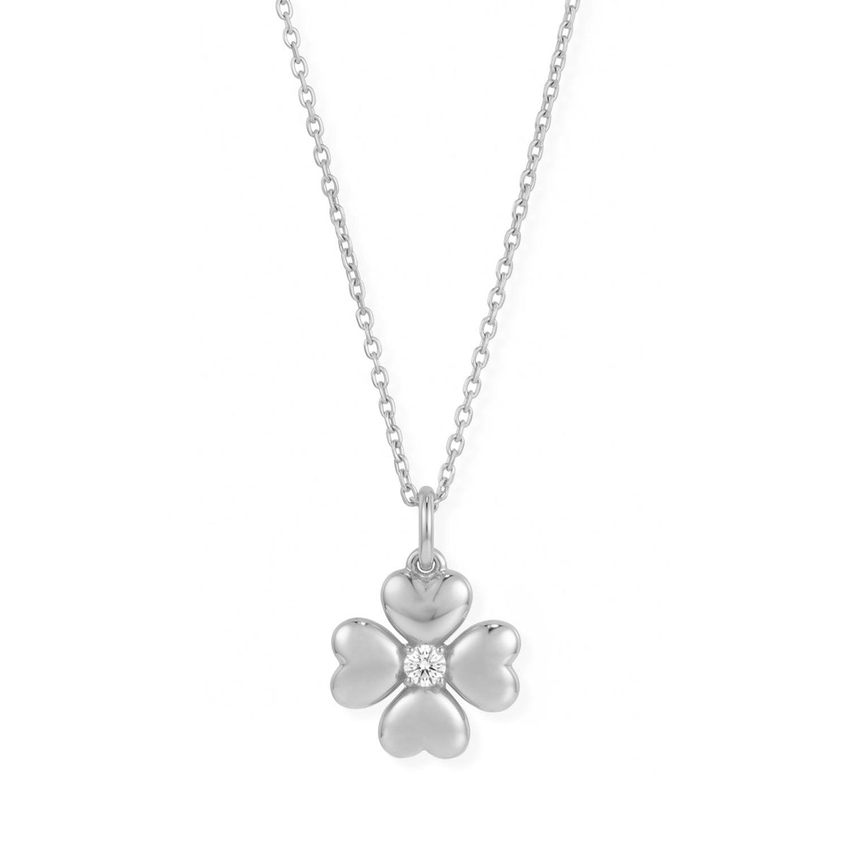 16" + 2" Rhodium Plated Lucky Clover Lab Grown Diamond Necklace