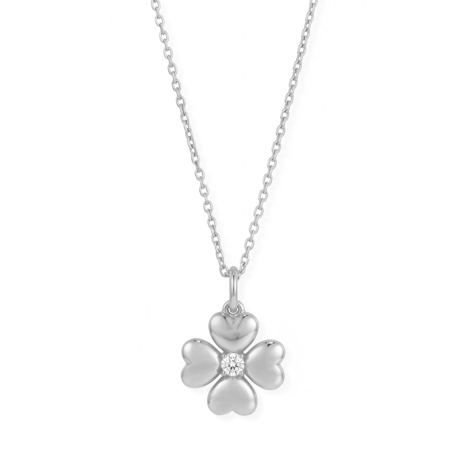 16" + 2" Rhodium Plated Lucky Clover Lab Grown Diamond Necklace