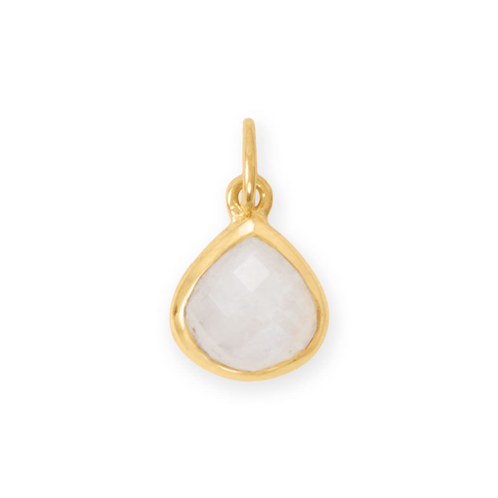 14 Karat Gold Plated Pear Rainbow Moonstone Charm