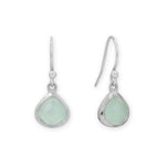 Rhodium Plated Pear Aqua Chalcedony Charm