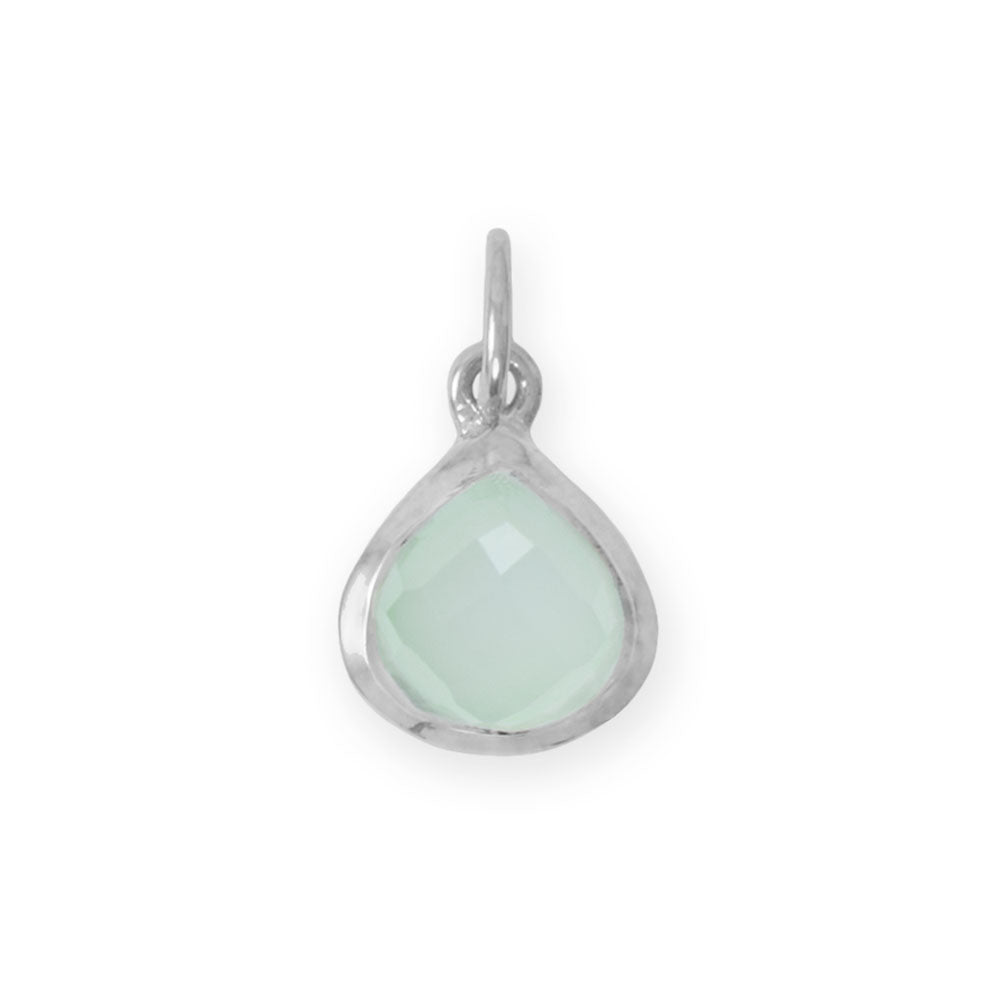 Rhodium Plated Pear Aqua Chalcedony Charm
