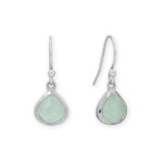 Rhodium Plated Pear Aqua Chalcedony Charm