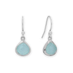 Rhodium Plated Pear Blue Chalcedony Charm