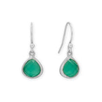 Rhodium Plated Pear Green Onyx Charm