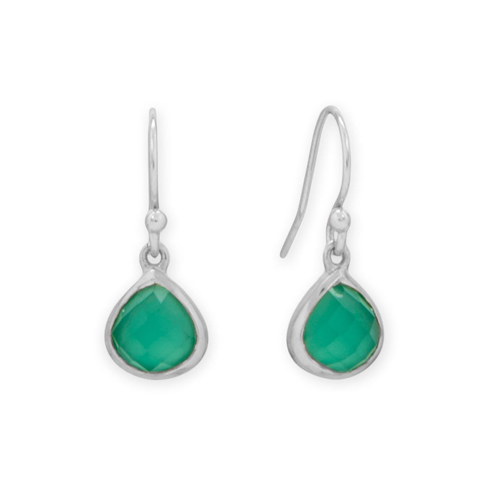Rhodium Plated Pear Green Onyx Charm