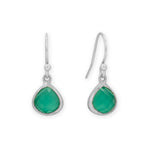 Rhodium Plated Pear Green Onyx Charm