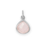 Rhodium Plated Pear Rose Quartz Charm