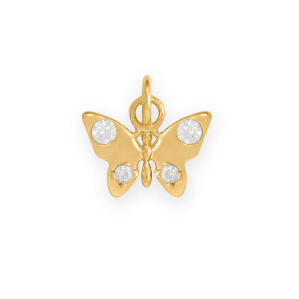 Dainty 14 Karat Gold Plated CZ Butterfly Charm
