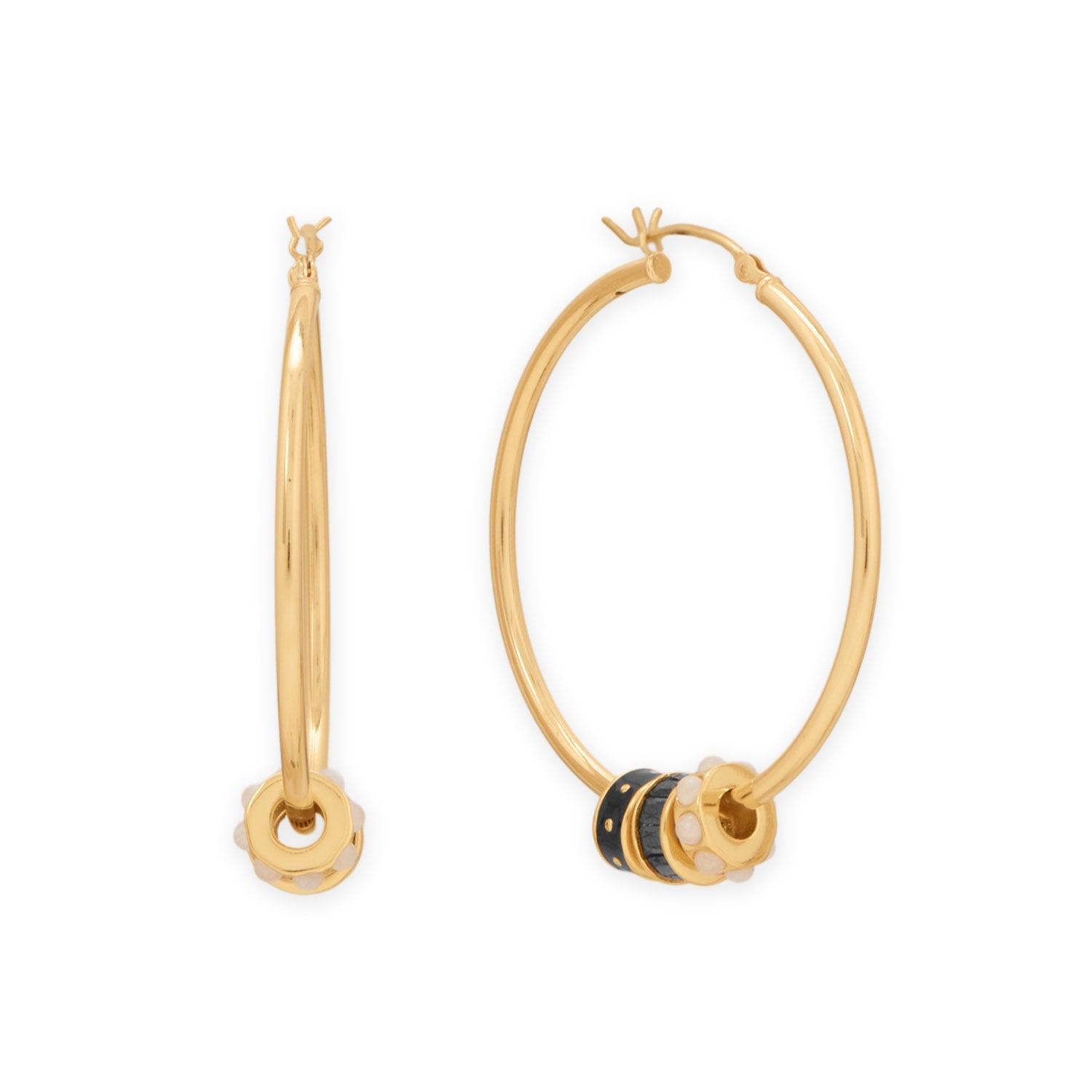 14 Karat Gold Plated Black Enamel Inlay Dotted Wheel Bead Charm