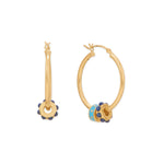 14 Karat Gold Plated Blue Enamel Inlay Dotted Wheel Bead Charm