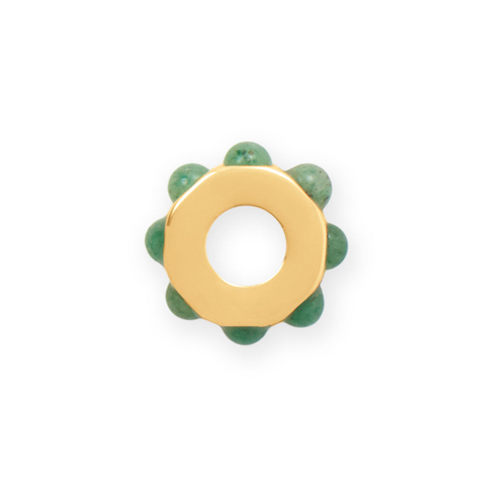 14 Karat Gold Plated Green Aventurine Wheel Bead Charm
