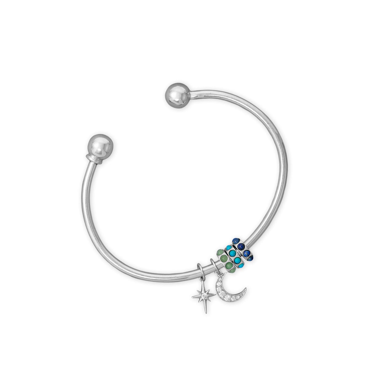 Rhodium Plated Imitation Turquoise Wheel Bead Charm