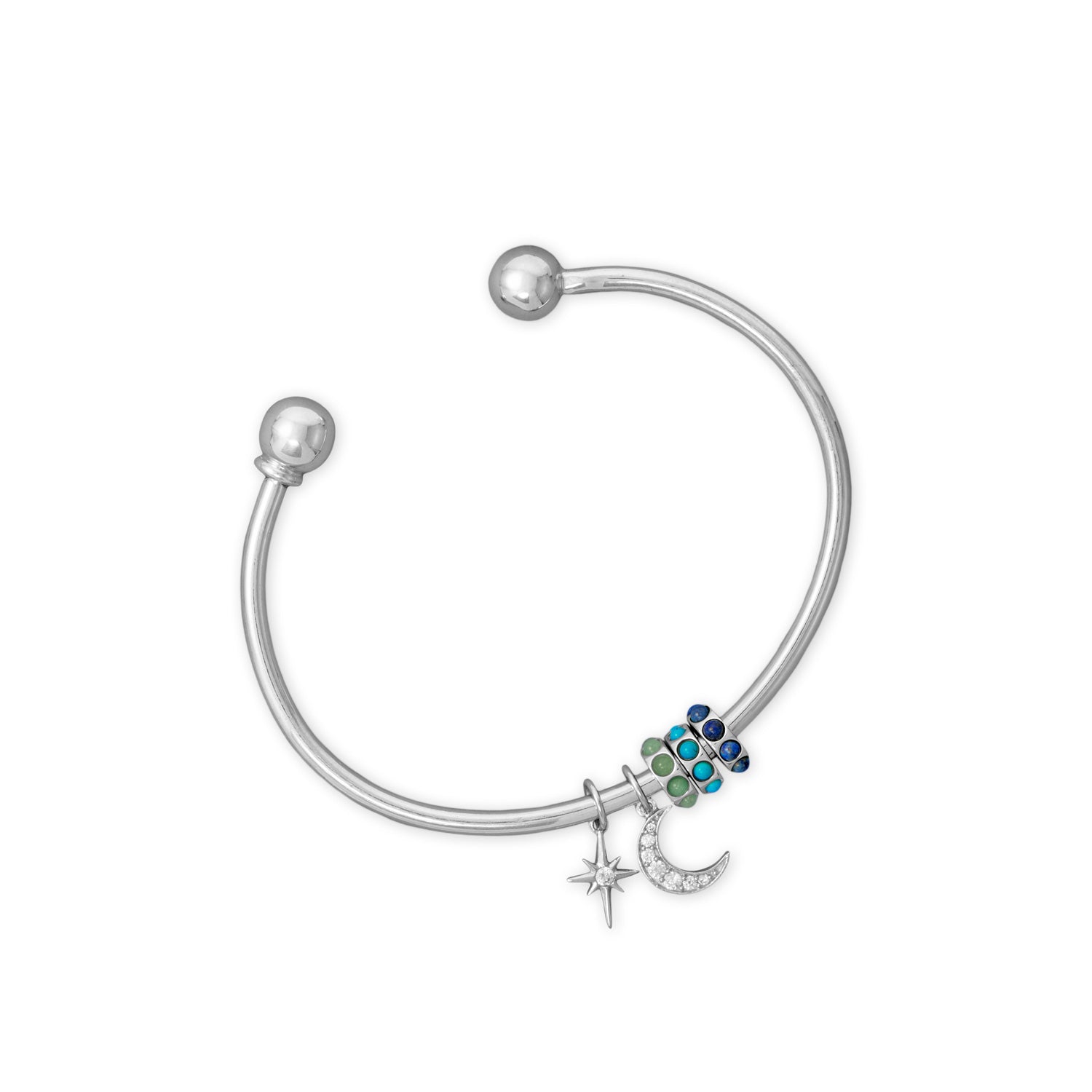 Rhodium Plated Imitation Turquoise Wheel Bead Charm