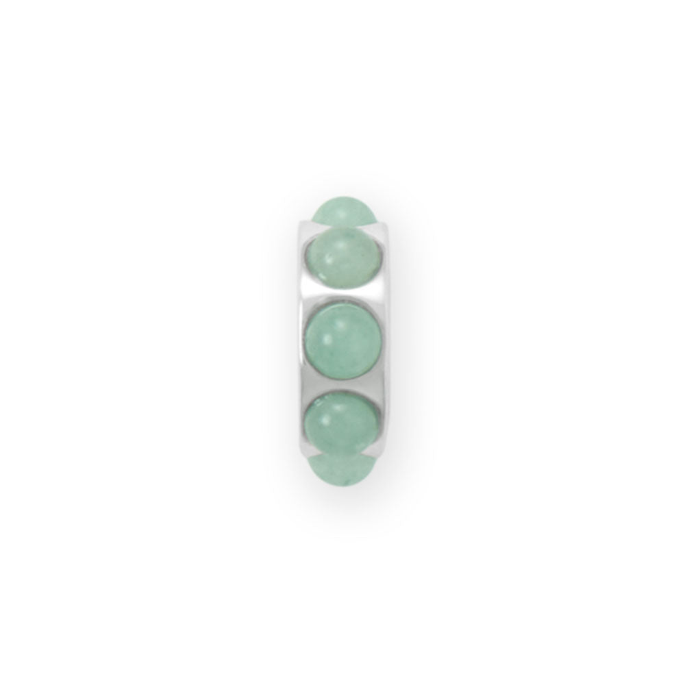 Rhodium Plated Green Aventurine Wheel Bead Charm