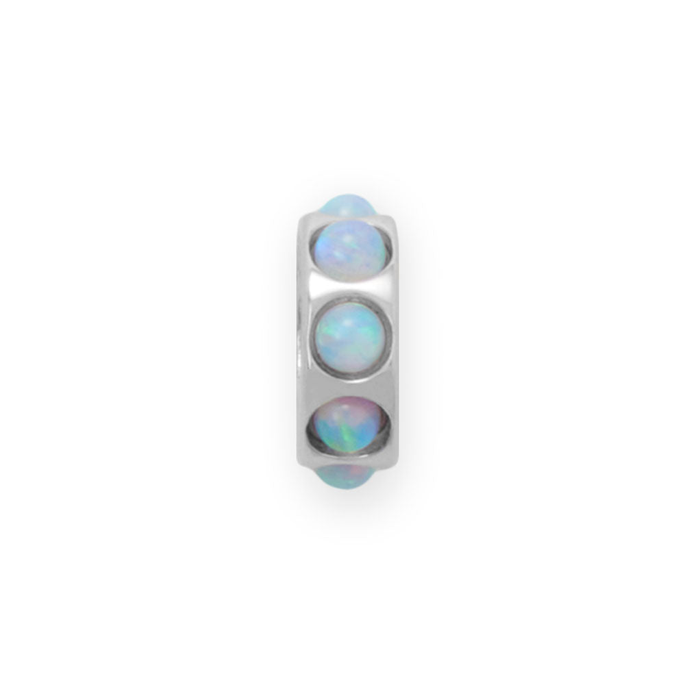 Rhodium Plated Synthetic Opal Wheel Bead Charm