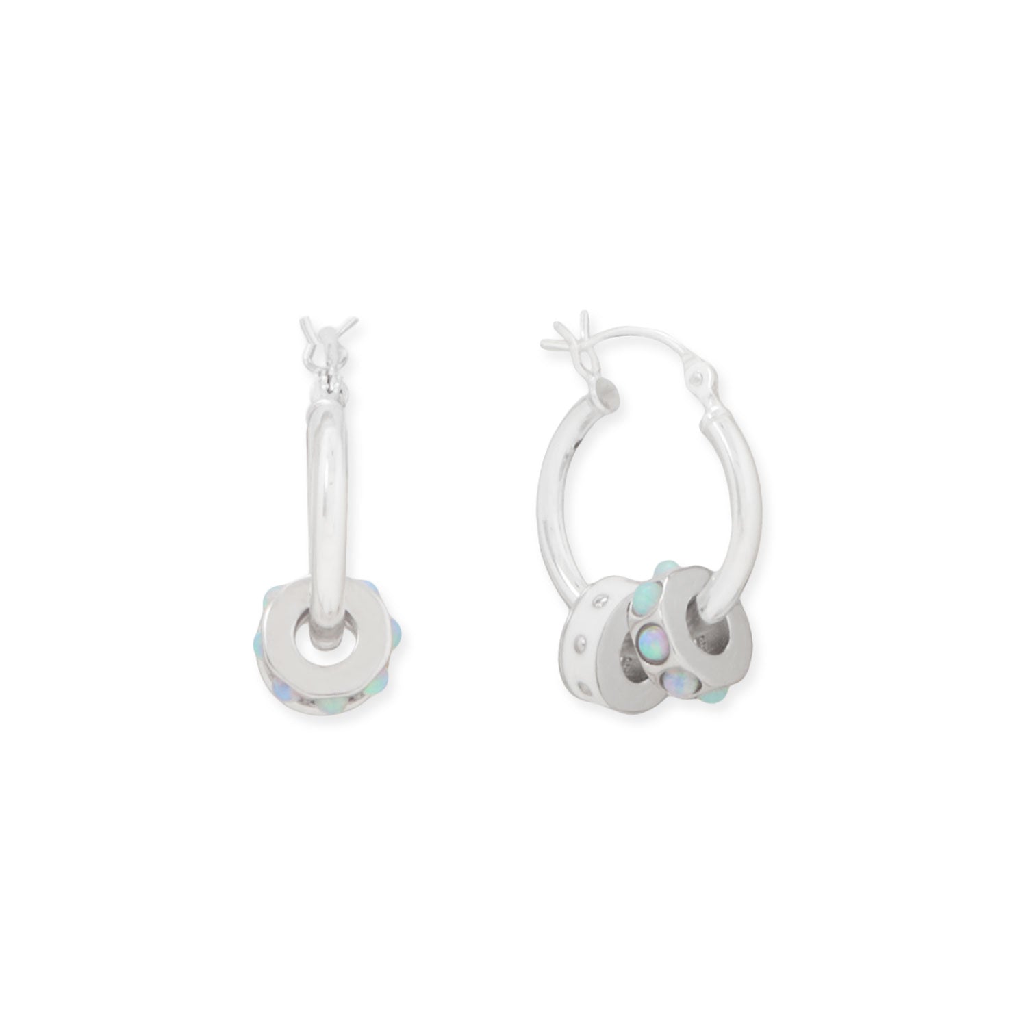Rhodium Plated White Enamel Inlay Dotted Wheel Bead Charm