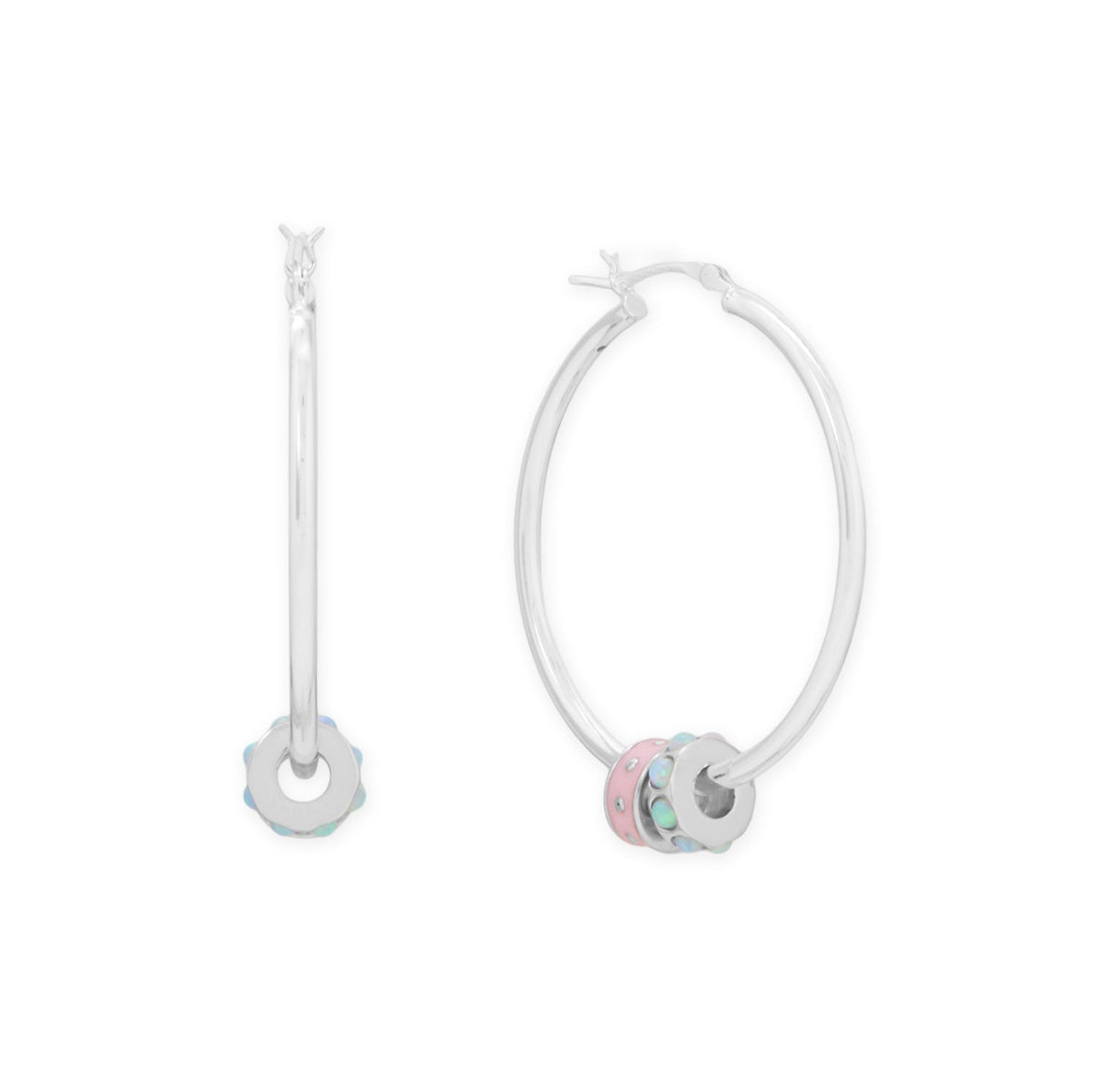 Rhodium Plated Synthetic Opal Wheel Bead Charm
