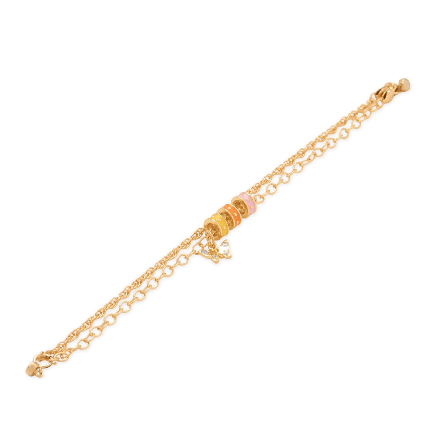 14 Karat Gold Plated Orange Enamel Inlay Dotted Wheel Bead Charm