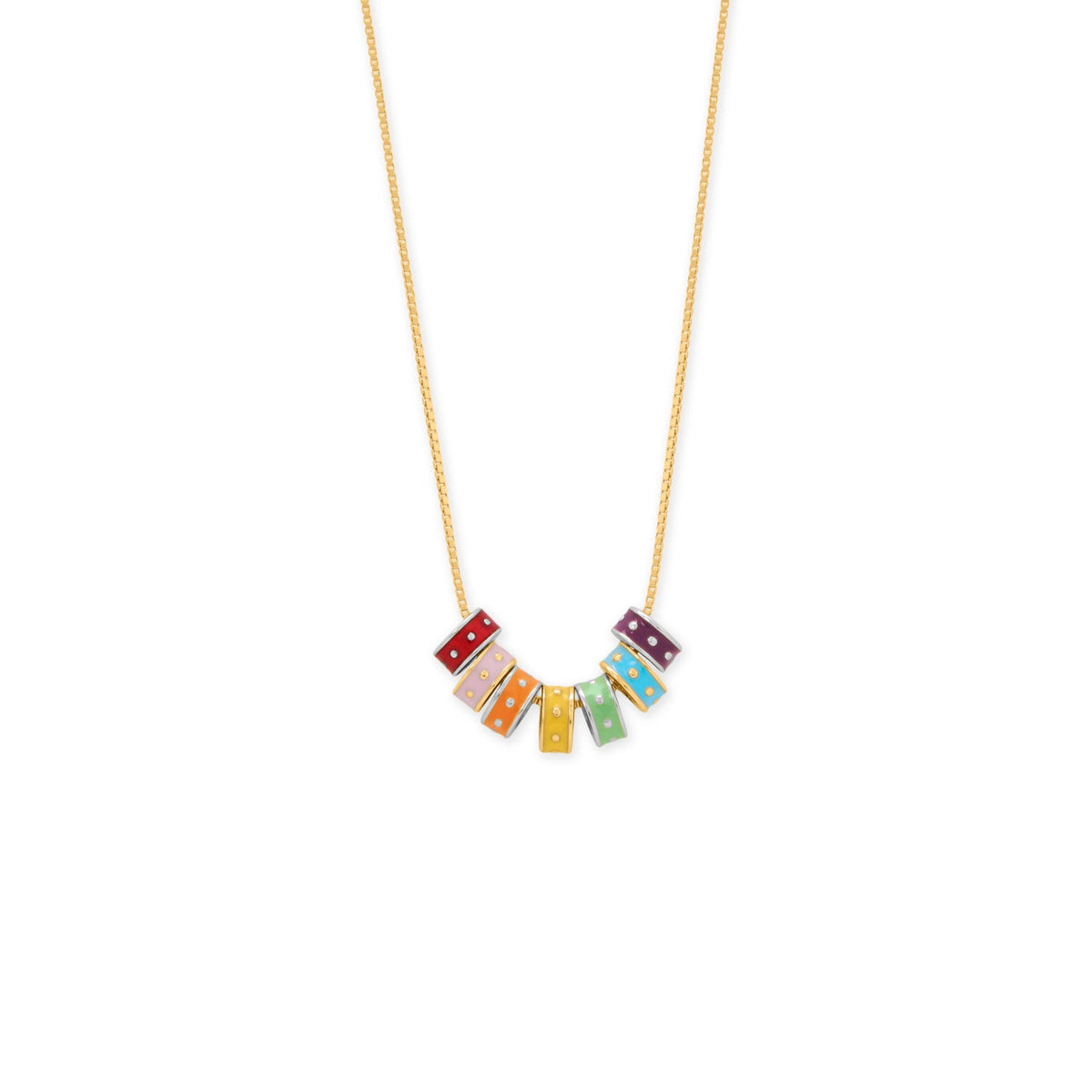 Rhodium Plated Orange Enamel Inlay Dotted Wheel Bead Charm