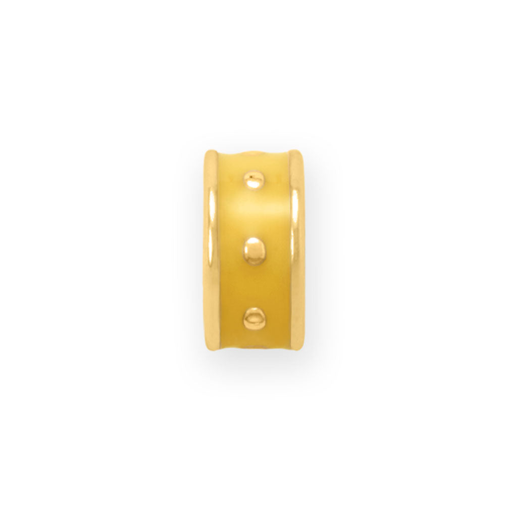 14 Karat Gold Plated Yellow Enamel Inlay Dotted Wheel Bead Charm
