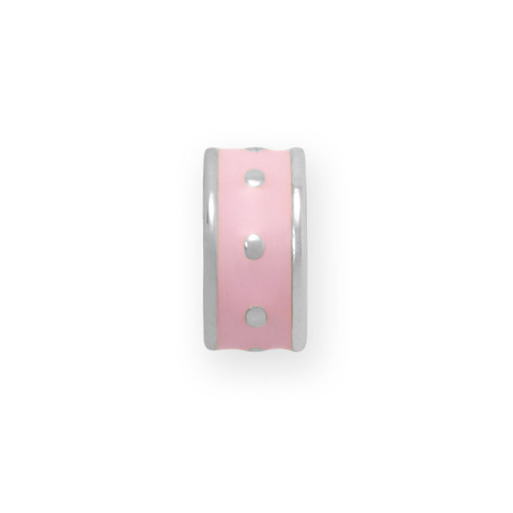 Rhodium Plated Pink Enamel Inlay Dotted Wheel Bead Charm