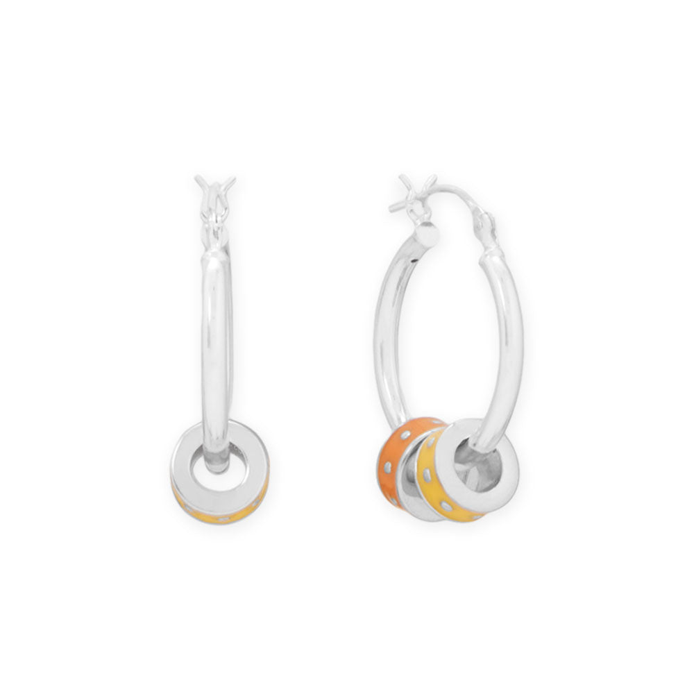 Rhodium Plated Yellow Enamel Inlay Dotted Wheel Bead Charm