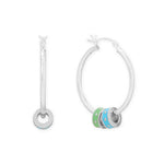 Rhodium Plated Blue Enamel Inlay Dotted Wheel Bead Charm