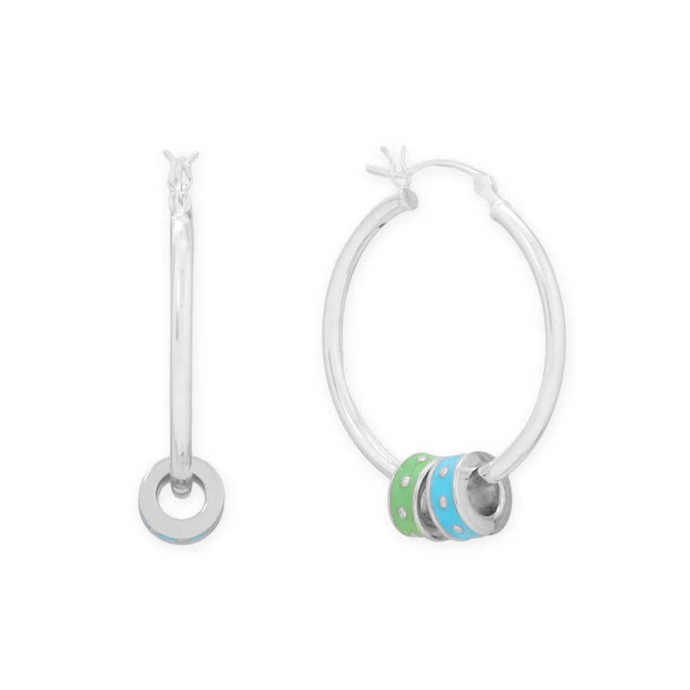 Rhodium Plated Green Enamel Inlay Dotted Wheel Bead Charm