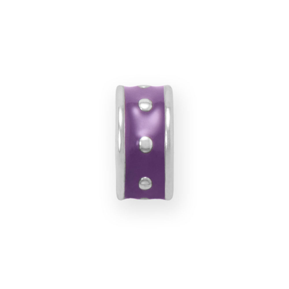 Rhodium Plated Purple Enamel Inaly Dotted Wheel Bead Charm