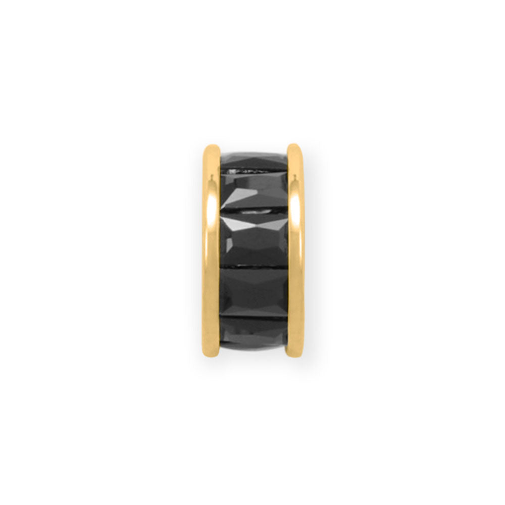 14 Karat Gold Plated Black CZ Wheel Bead Charm