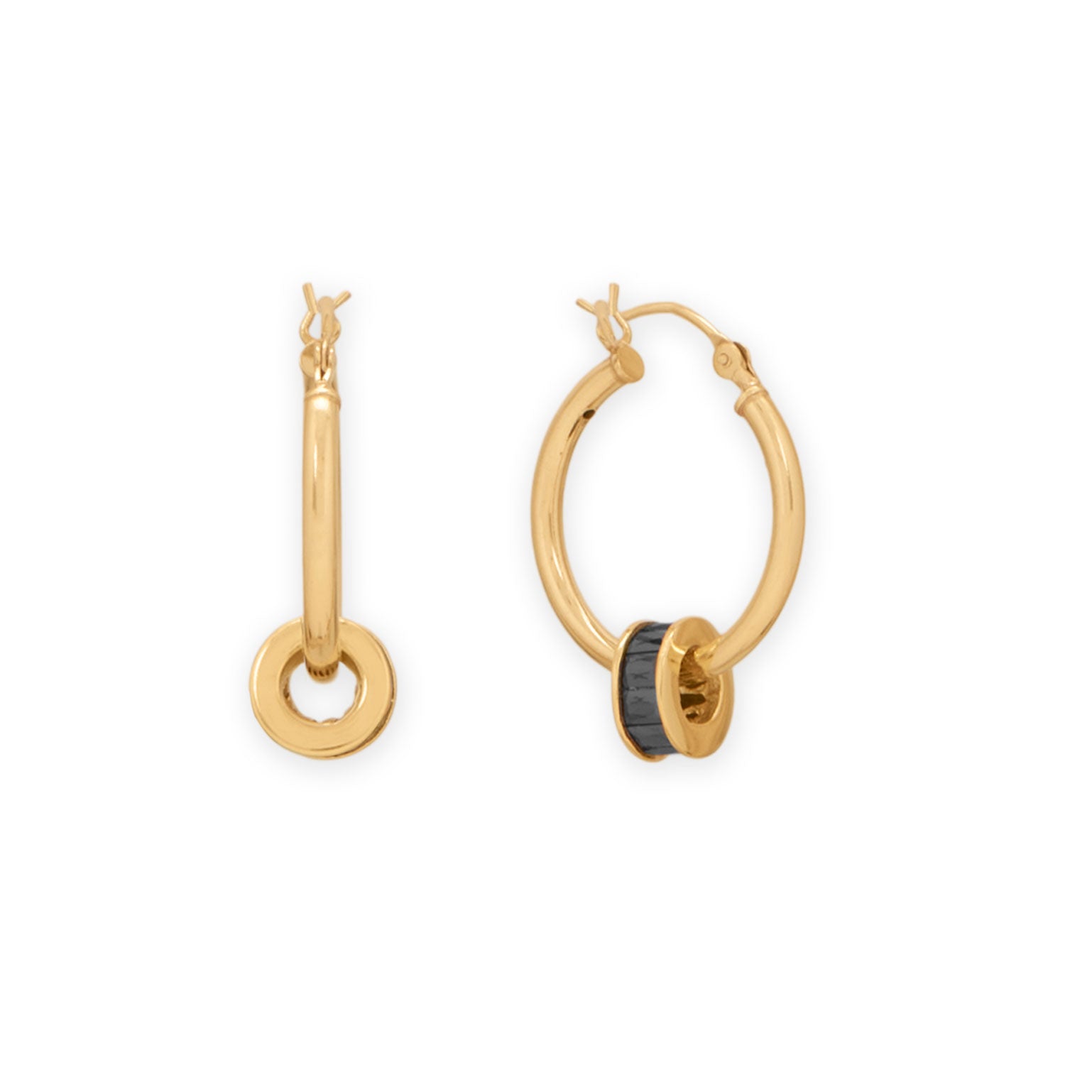 14 Karat Gold Plated Black CZ Wheel Bead Charm