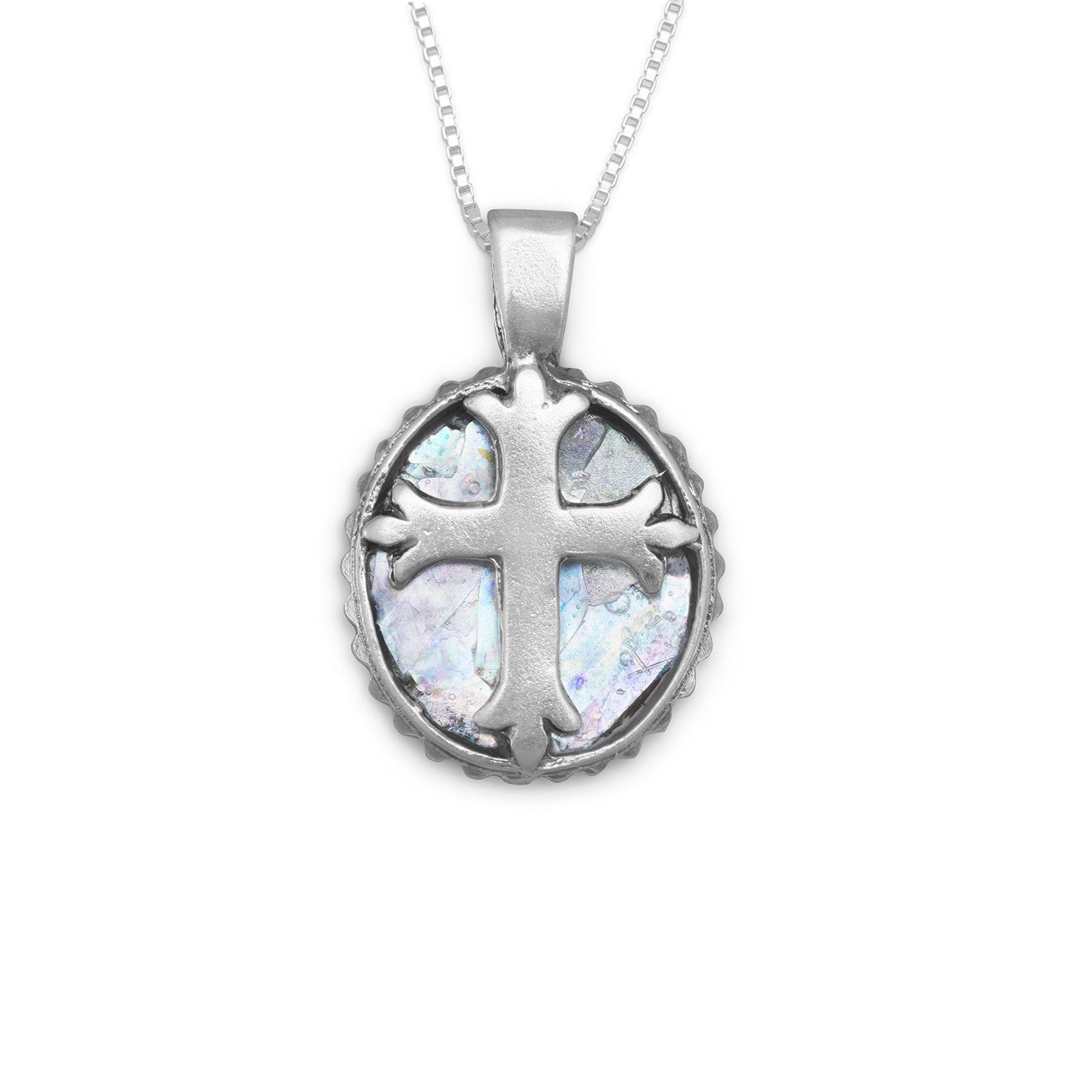 18" Oval Ancient Roman Glass Cross Necklace
