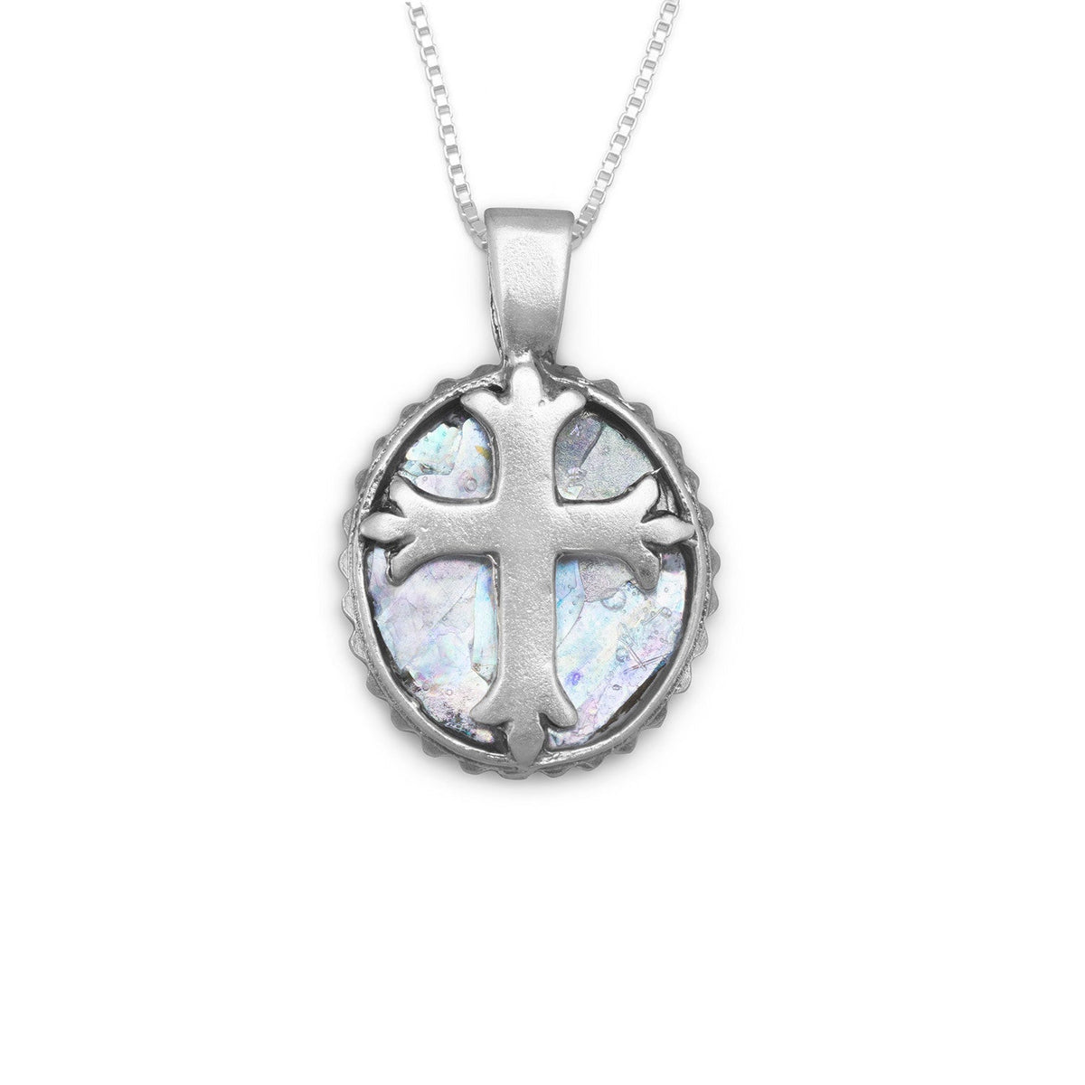 18" Oval Ancient Roman Glass Cross Necklace