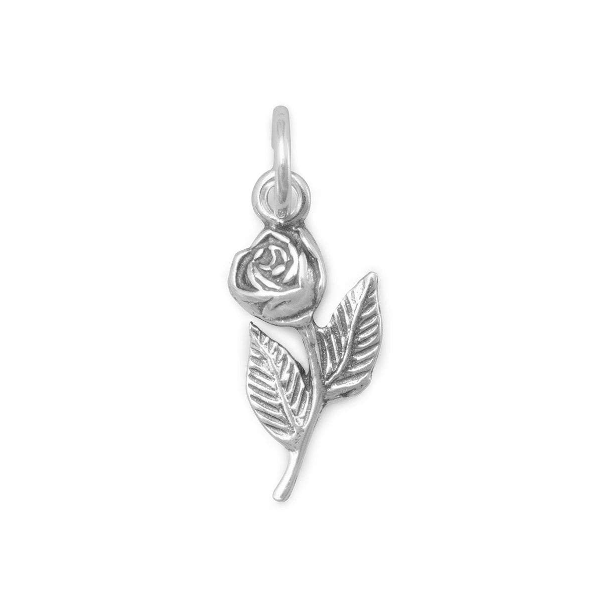 Silver or Gold Rose with Stem Charm