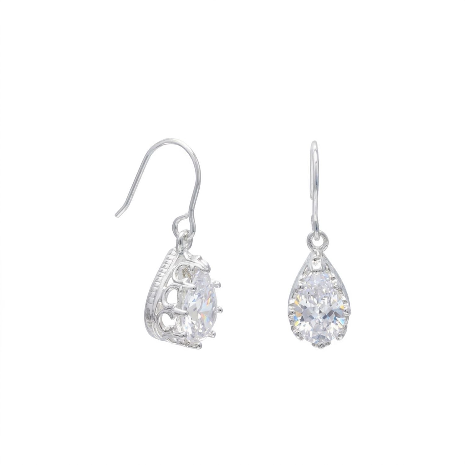 Crown Edge CZ French Wire Earrings