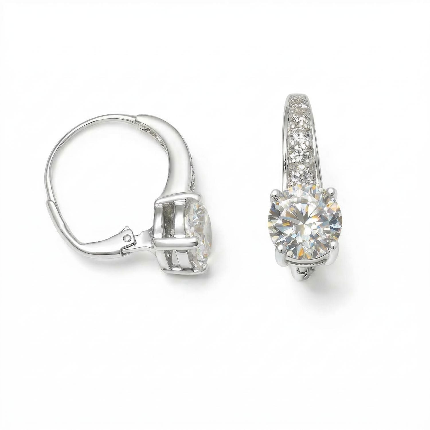 Rhodium Plated Graduated CZ Lever Back Earrings