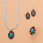 Oxidized Oval Multi Stone Flower Ring