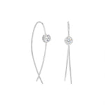 Rhodium Plated Thin Wire with Bezel CZ Earrings