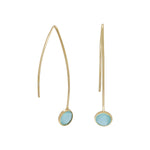 14 Karat Gold Plated Green Glass Wire Earrings