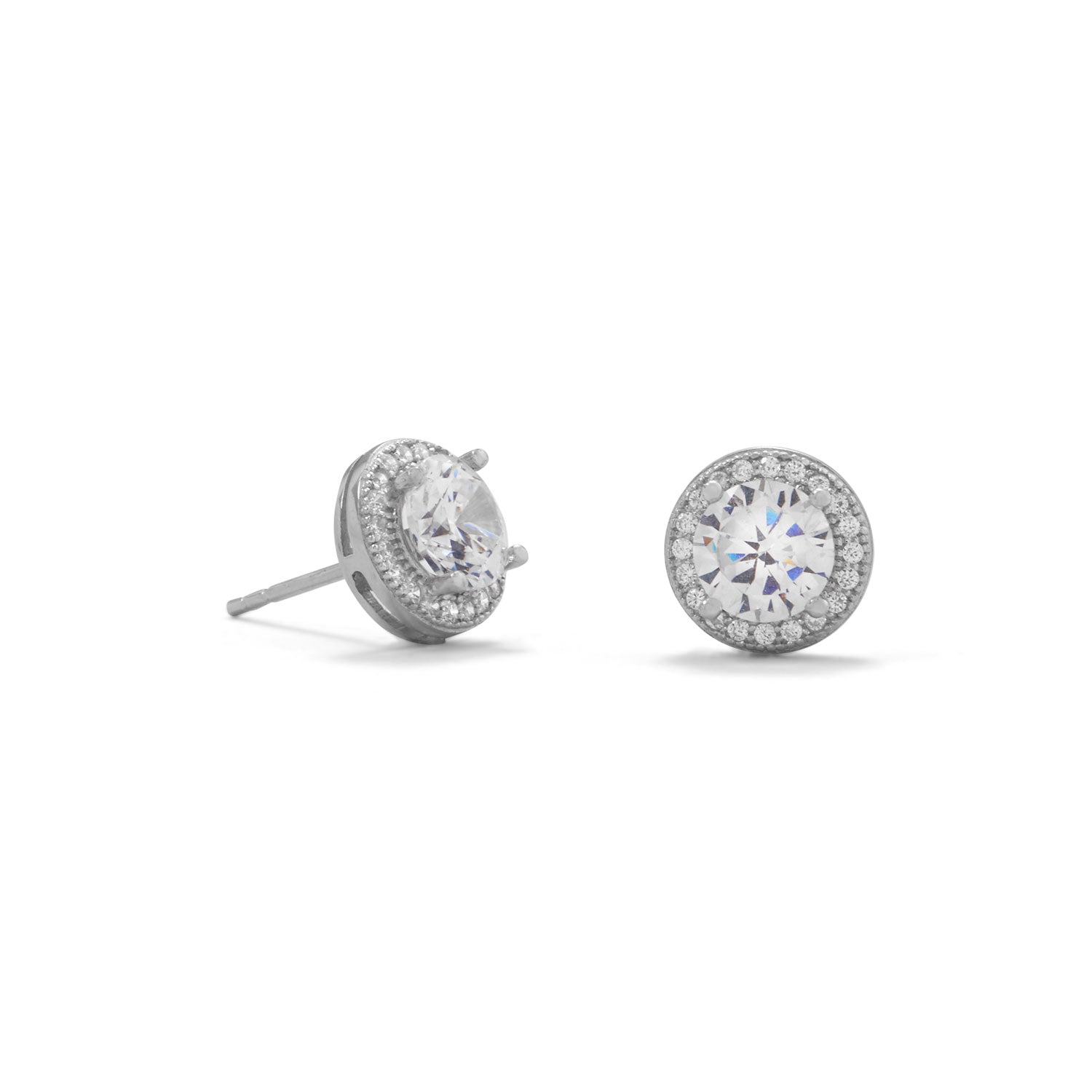 Rhodium Plated Elegant 6.5mm CZ Halo Studs
