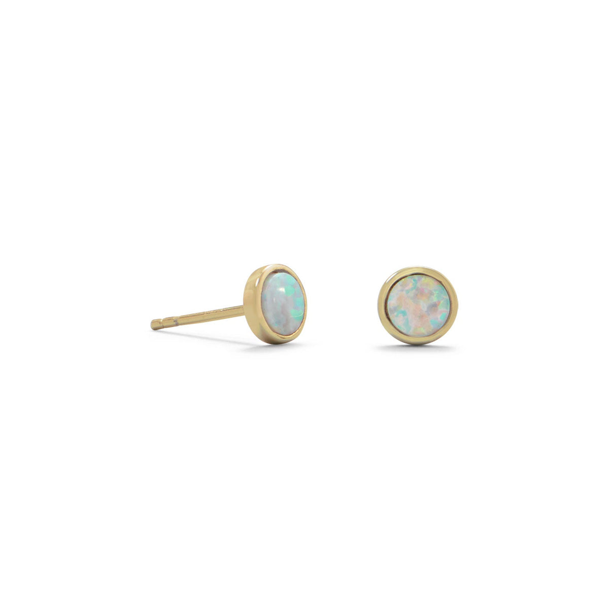 14 Karat Gold Plated Synthetic White Opal Bezel Studs