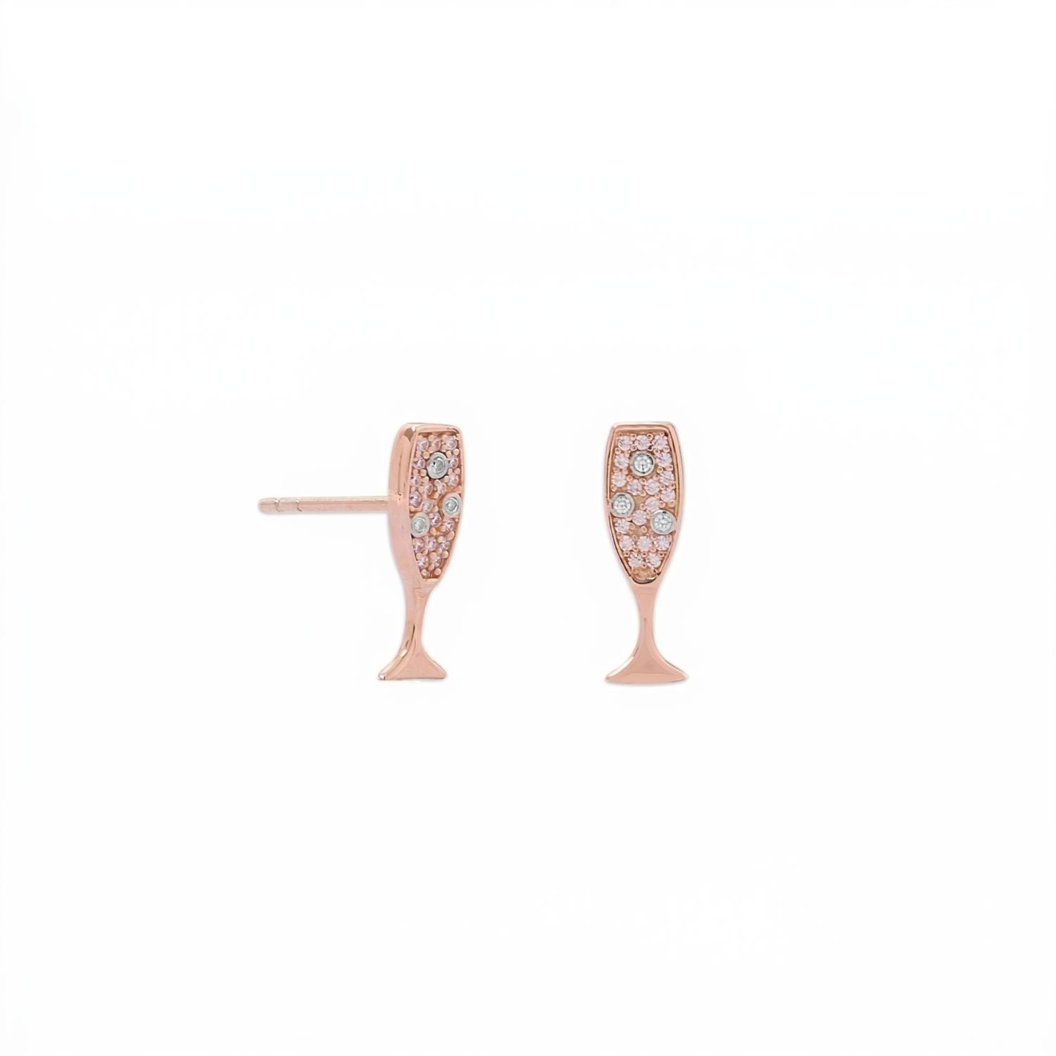 14 Karat Rose Gold Plated CZ Champagne Glass Stud Earrings