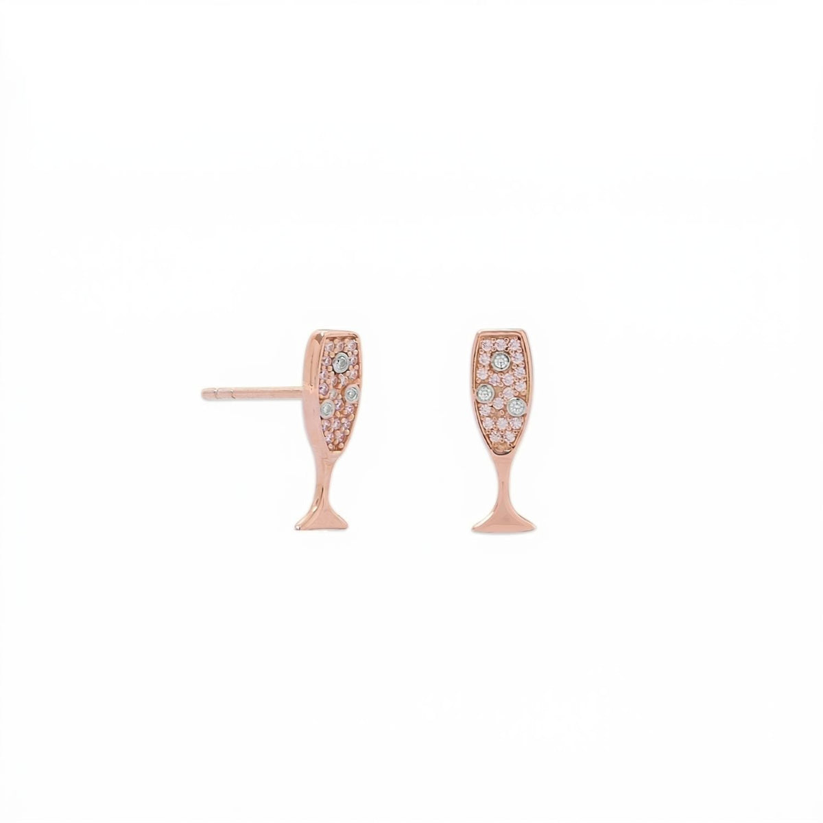 14 Karat Rose Gold Plated CZ Champagne Glass Stud Earrings