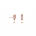14 Karat Rose Gold Plated CZ Champagne Glass Stud Earrings