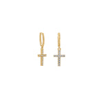 14 Karat Gold Plated Hoop Earrings with CZ Cross