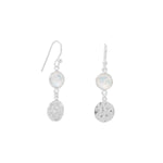 Polished Hammered Disc Rainbow Moonstone French Wire Earrings