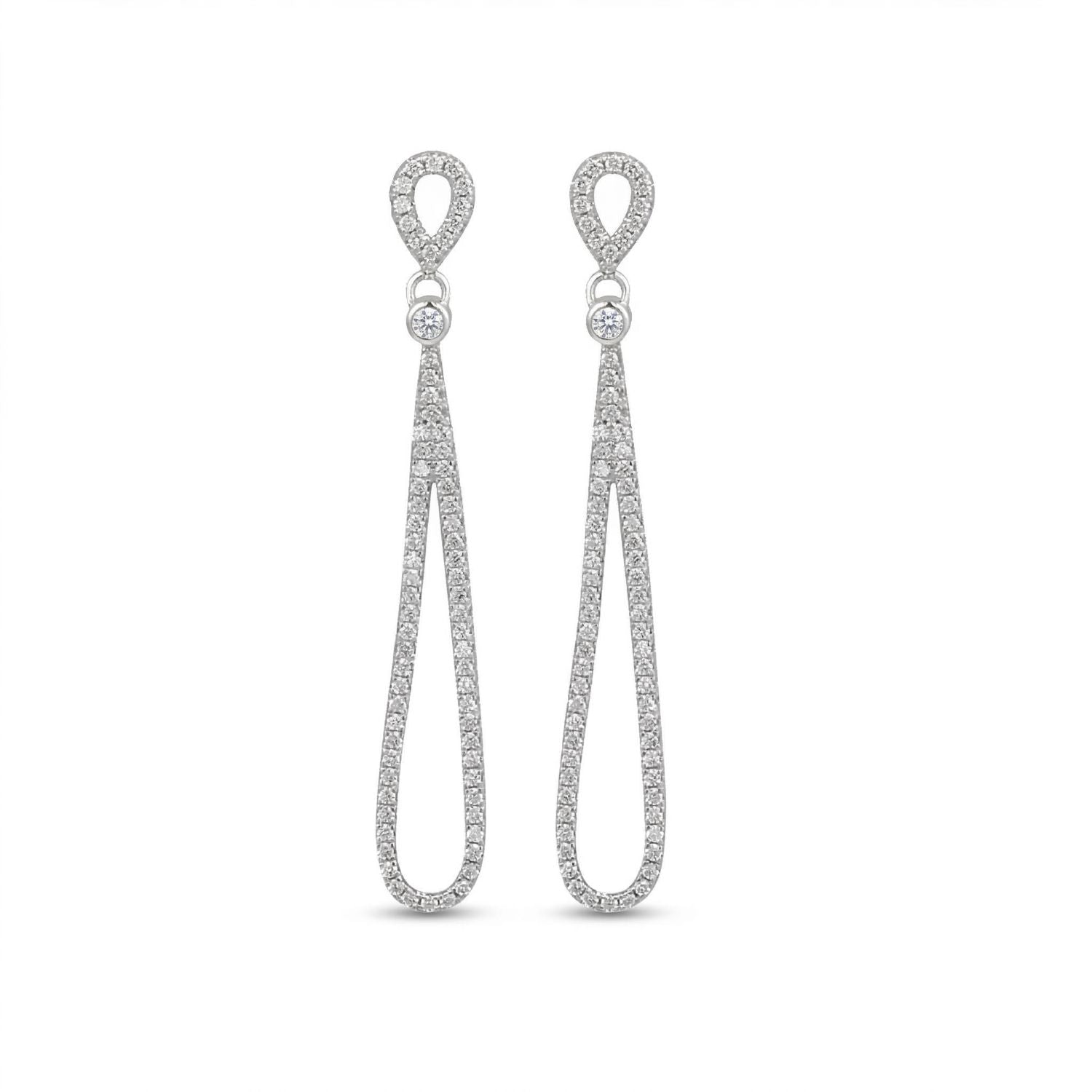 Rhodium Plated CZ Pear Drop Earrings
