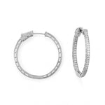 Rhodium Plated Round In/Out CZ Hoop Earrings